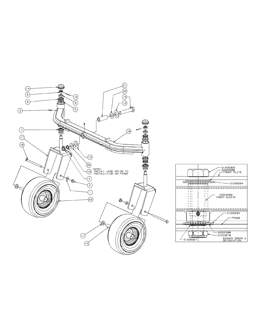 Front Caster Assembly Diagram and Parts List for M72-KW 53AI8CTZ750-37HP-OHV Cub Cadet Lawn Tractor